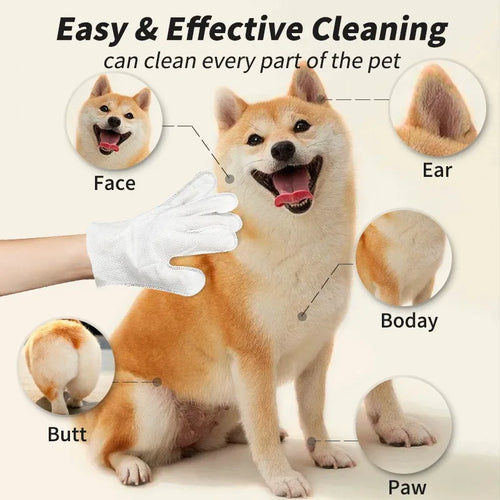 White pet bathing cleaning gloves, set of 6 for face, paws, and body scrubbing