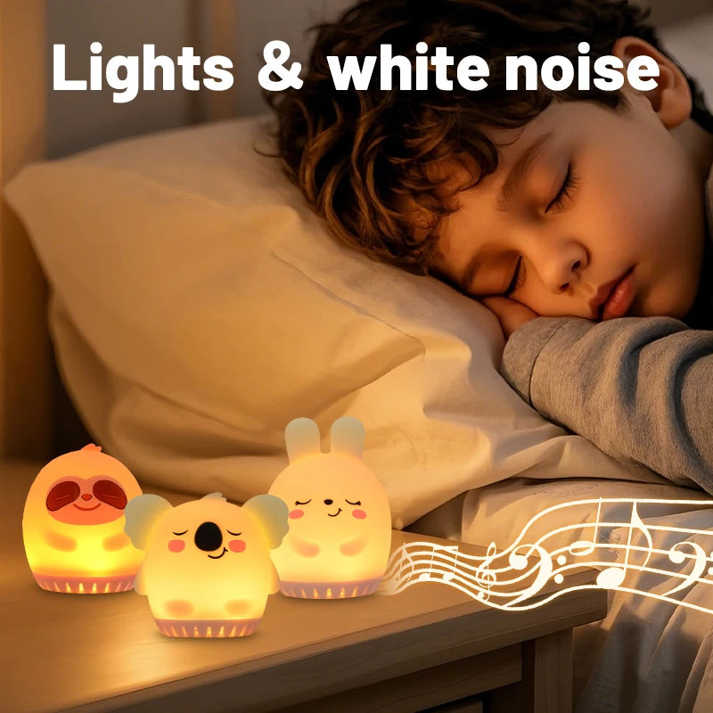 Mini Cute Rabbit White Noise Machine LED Night Light 20 Soothing Baby Music Sleep Aid Silicone Clap Lamp for Kids & Children
