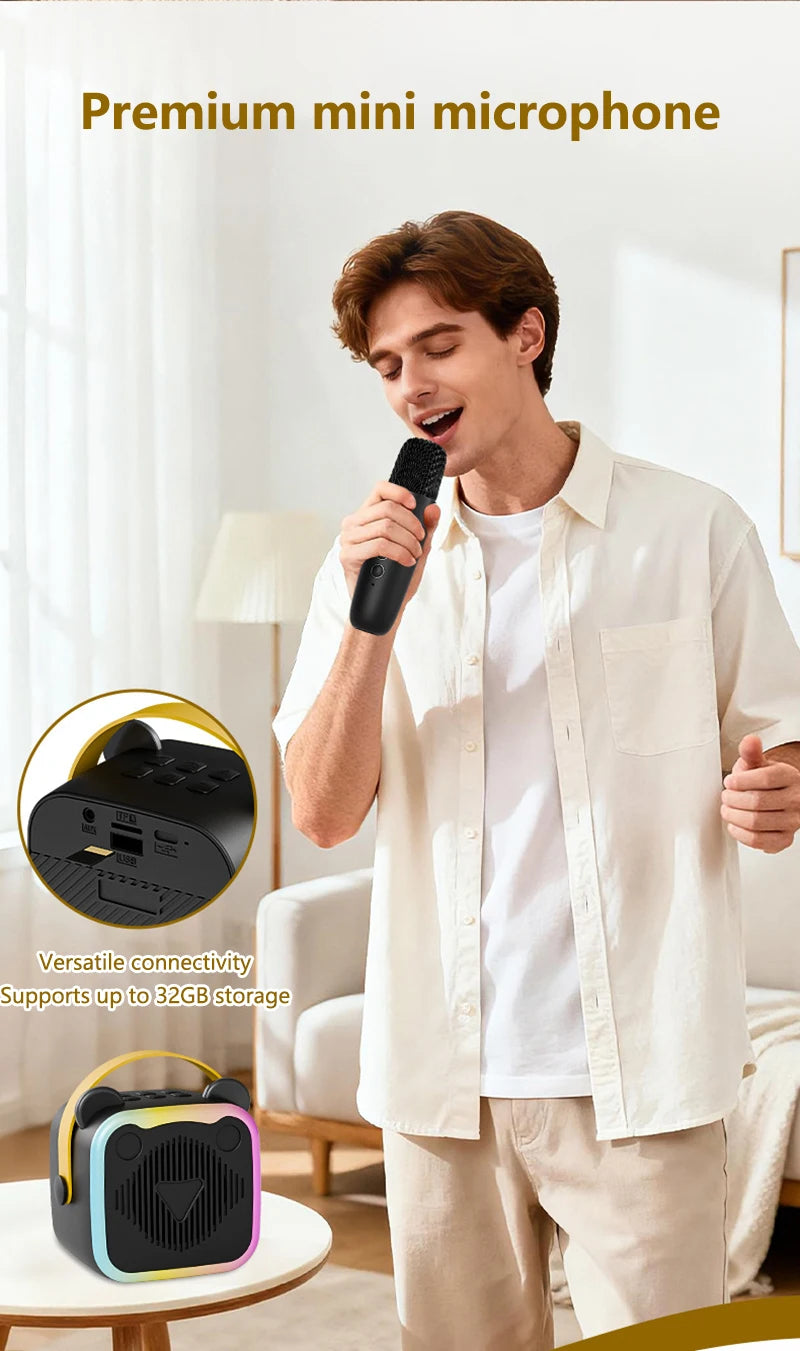 K10 Wireless Bluetooth Speaker With 2 Microphone RGB Light Outdoor Home Karaoke Voice Change Mini Speaker for Family Gifts