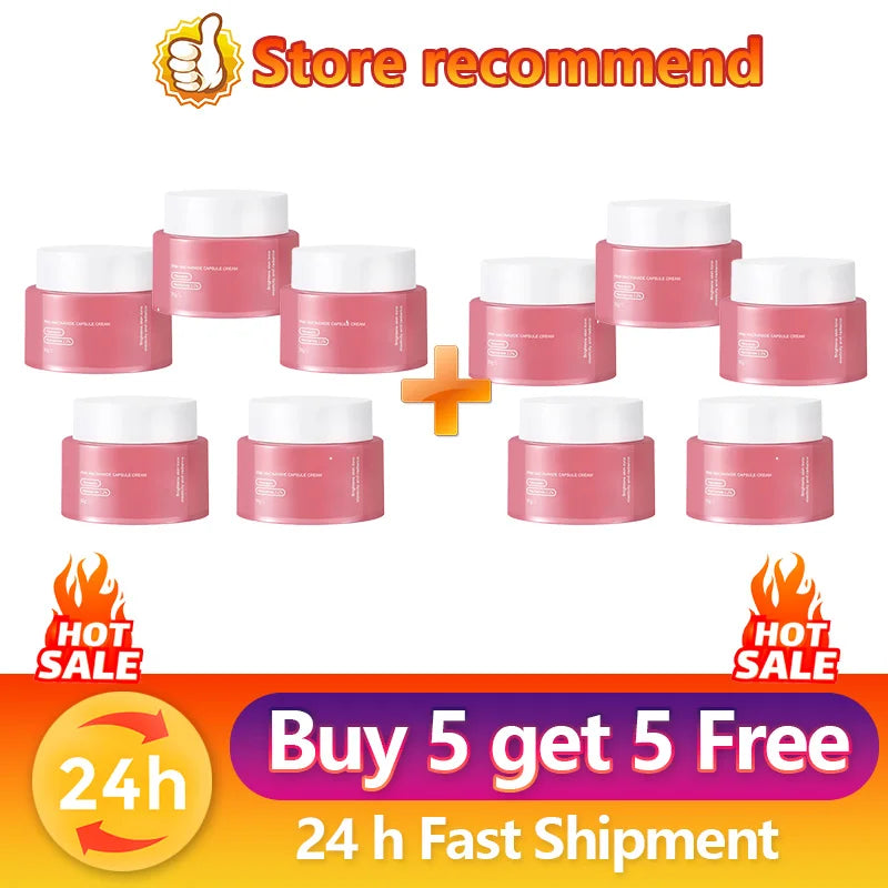 Multiple pink face cream jars arranged for a bundle offer
