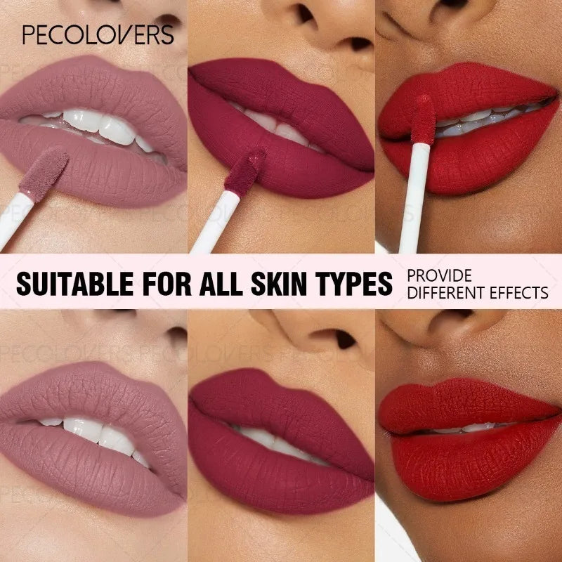 Long-lasting, non-drying matte liquid lipstick set in vibrant shades with smooth applicator for a plump lip finish.