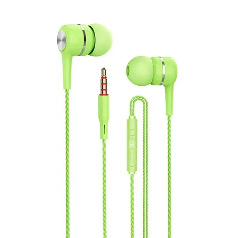 3.5mm Wired Headphones In Ear Headset Wired Earphones with Microphone Bass HiFi Stereo Earbuds Sports In-line Control For Phones Green Tidesmit
