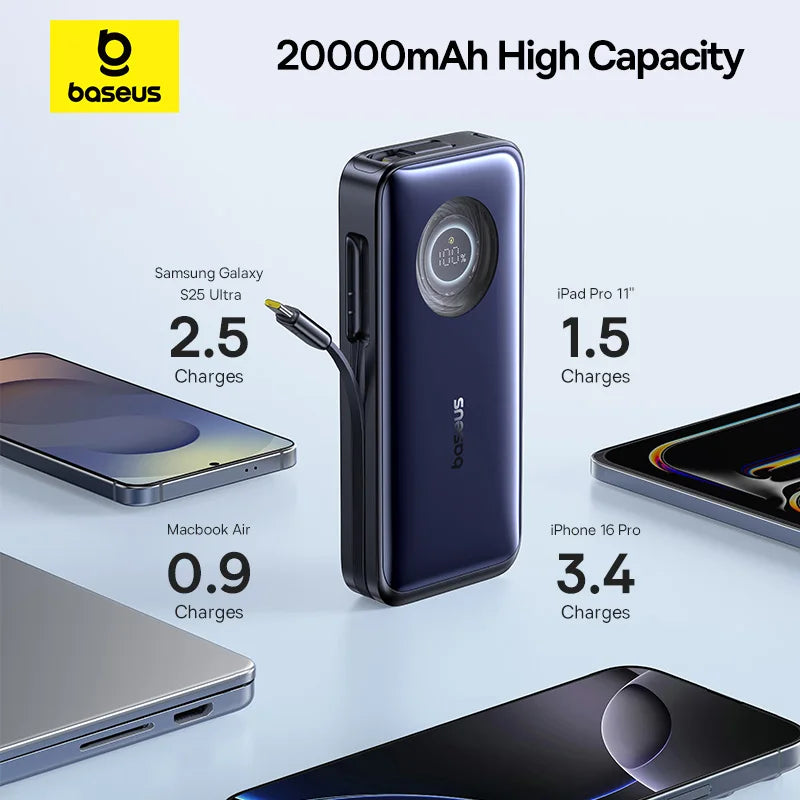 20000mAh 100W PD Power Bank with Retractable USB-C Cable Tidesmit