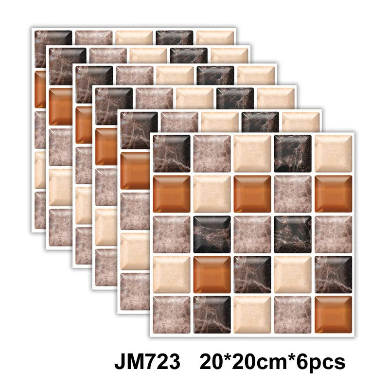 Self-adhesive marble wall tile stickers, brown/beige with dark gray veining