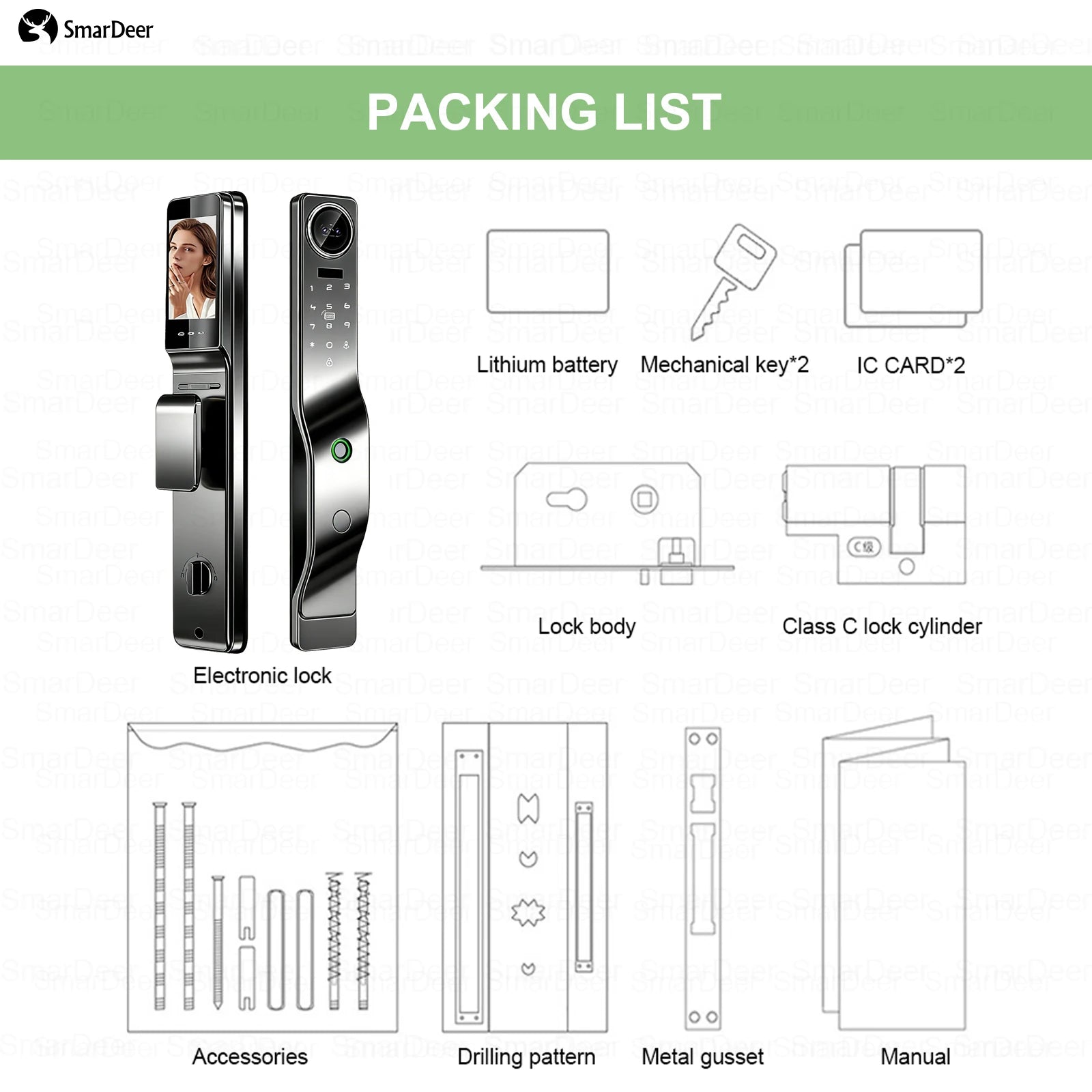 3D Facial Recognition Smart Door Lock with Video Doorbell Camera, Tuya WiFi Fingerprint Password Keyless Security Lock