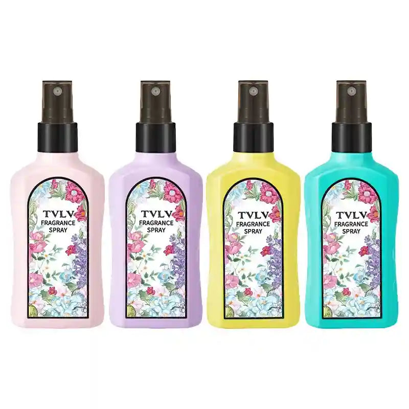 TVLV Jasmine fragrance spray for women, floral scent, long-lasting odor removal, colorful 4-bottle set, spray nozzles.