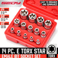 SEDY 14PCS Female E Star Torx Socket Set E4-E24 E-Torx External Hex Socket Insert Nut