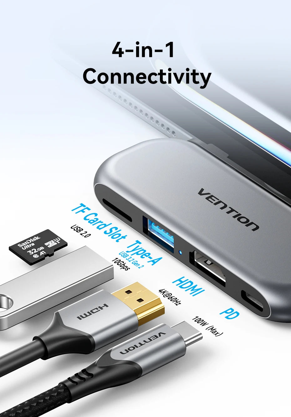 USB C Hub 4K 60Hz HDMI Adapter with 100W PD Charging for MacBook Tidesmit