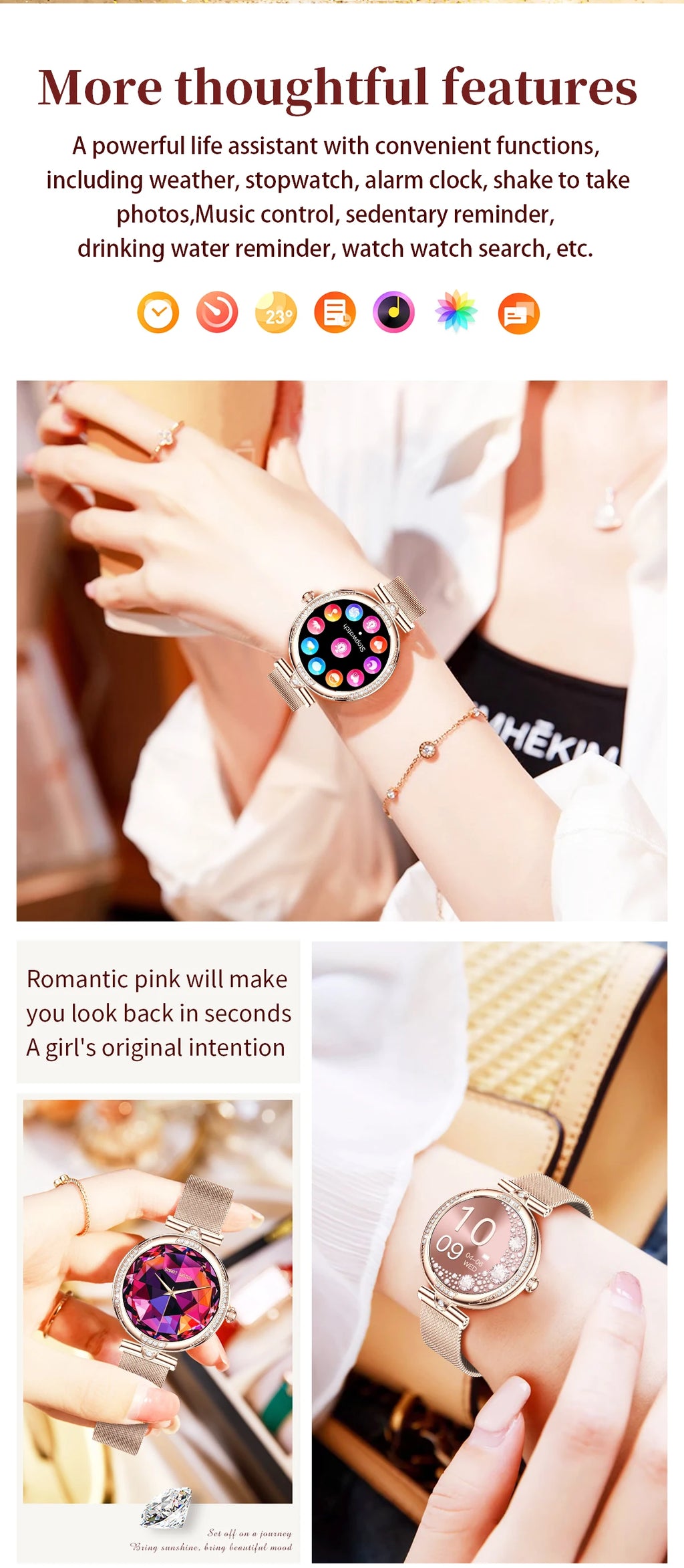 LIGE New Women Smart Watch 1.19 Inch AMOLED Full Touch Screen Sports Fitness Watches Bluetooth Call Digital Smartwatch Lady Gift