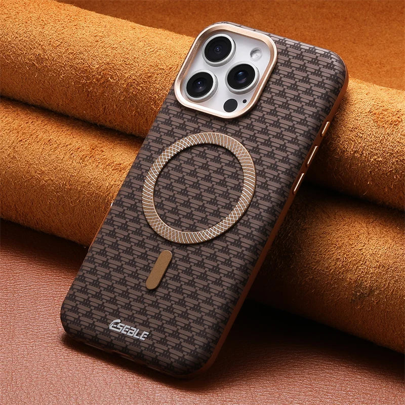 iPhone 16 Pro Max Case Leather Carbon Fiber MagSafe Slim Protective Cover Dark Brown Tidesmit