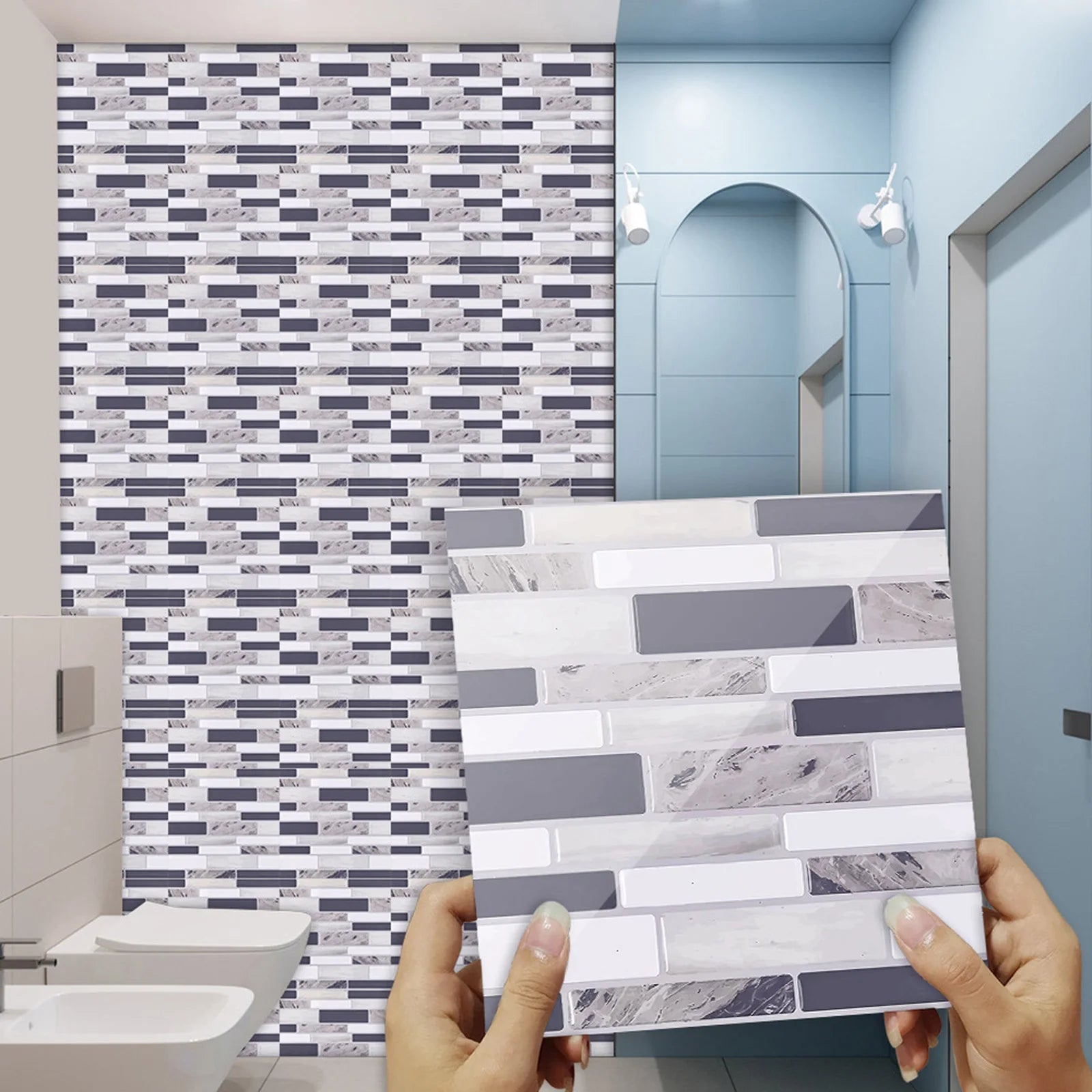 10pcs Self Adhesive Tiles Stickers Marble Mosaic Embossing Tile Stickers Kitchen Bathroom Waterproof  Wall Decals Decoration ﻿