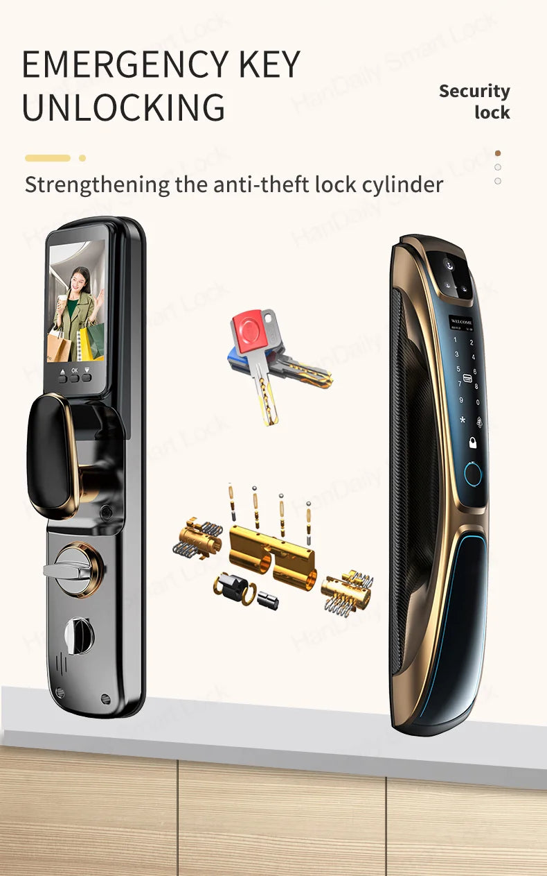 Automatic Fingerprint Electronic Digital Tuya 3D Face Recognition Door Lock Smart Cards Keys Video Camera Lock For Home