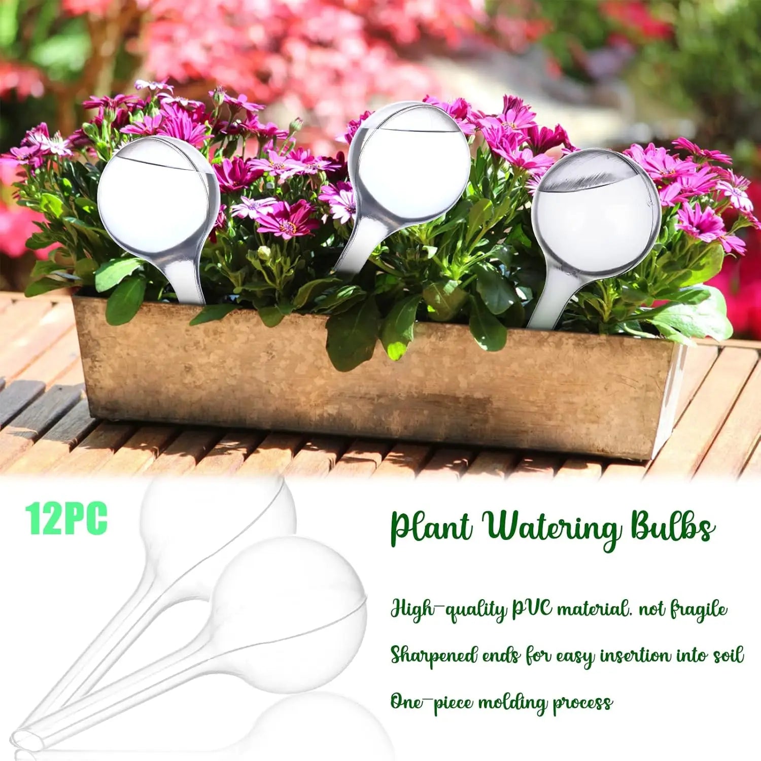 12 transparent plant watering bulbs with globe tops for planters
