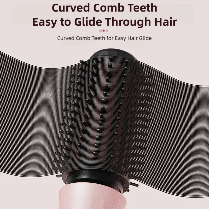 TINSOL negative ion hot air brush with black curved bristles for easy gliding and styling, featuring a pink handle.