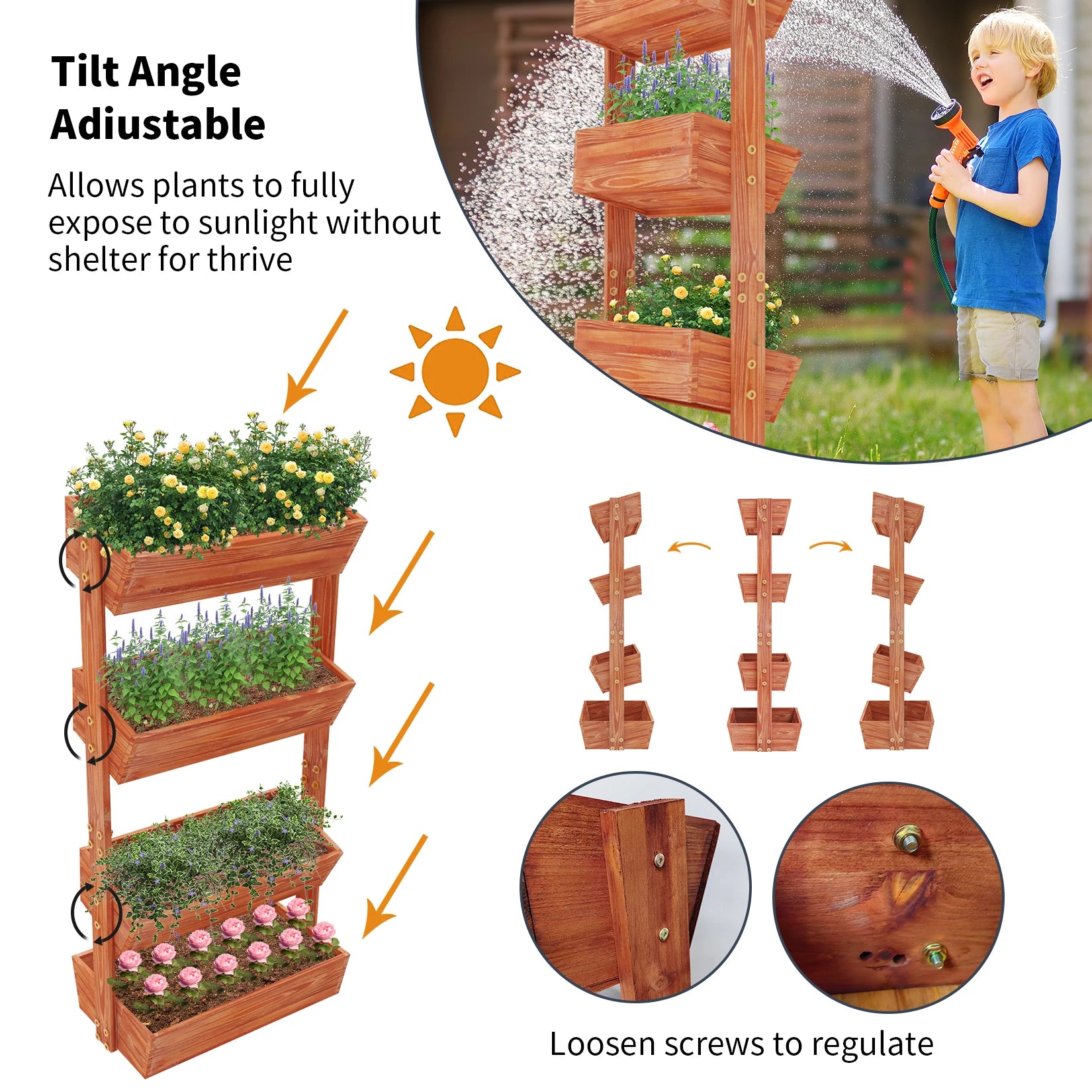 4-Tier Vertical Raised Planter Box Elevated Garden Bed Outdoor Wooden Herb Planter for Gardening And Plant Cultivation