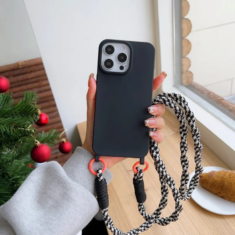 iPhone 16 Pro Max Crossbody Case with Shockproof Lanyard TPU Cover Black Haoquan6 Tidesmit