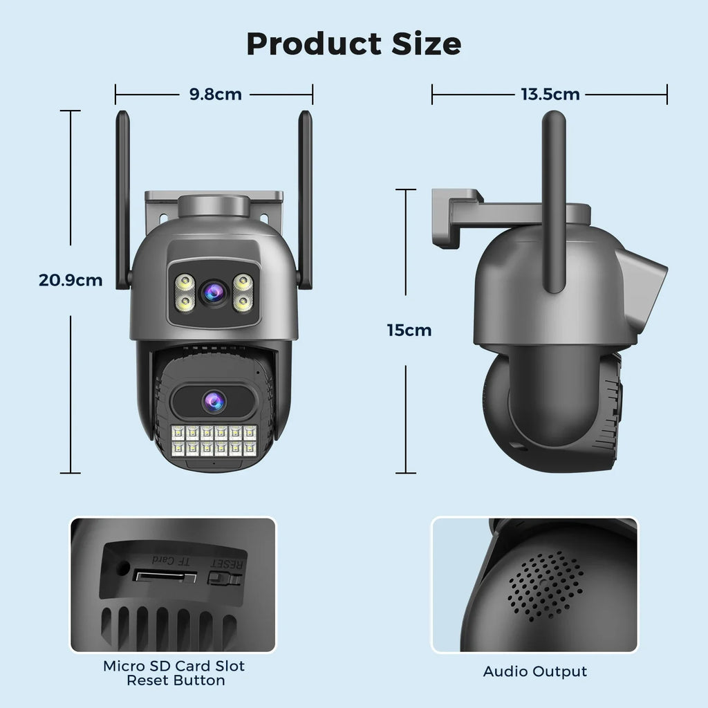 5K 10MP WiFi 2.4g/5G Dual Lens Security Camera, Outdoor IP66 Waterproof 5X Zoom Dual Screens Human Detection AI Night Vision