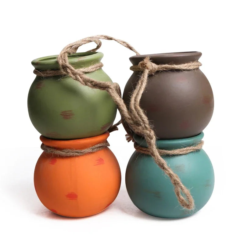 4PCS Outdoor Home Garden Hanging Flowerpot Ceramic Vertical Flowerpot Plant Succulent Flowerpot Vase Wall Railing Decoration