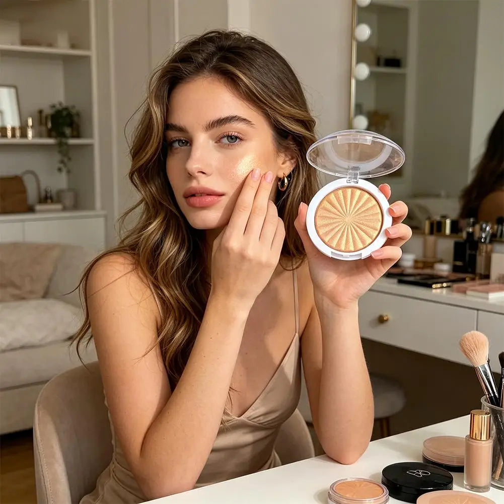 Tidesmit 3D pearlescent monochrome highlighter powder for glowing face makeup and bright shimmer finish texture view