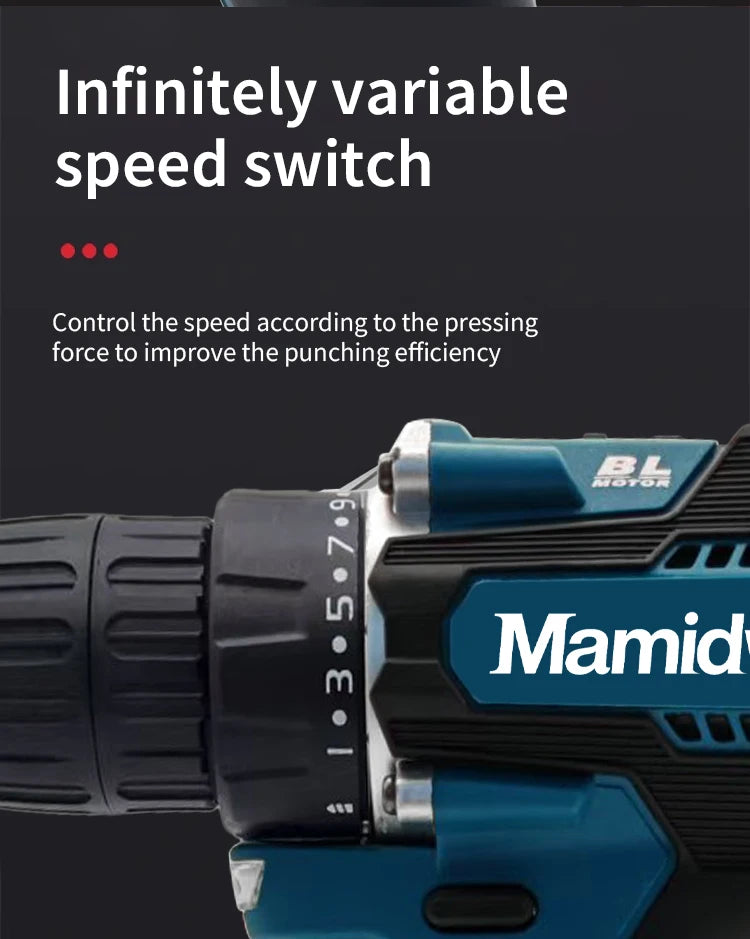 Mamidw 18V Brushless Cordless Drill, 2 Speed Adjustable Handheld Power Drill, Multi Torque Setting Electric Drill for Wood Metal Screwdriving & Drilling, Compatible with Makita 18V Battery PIN.