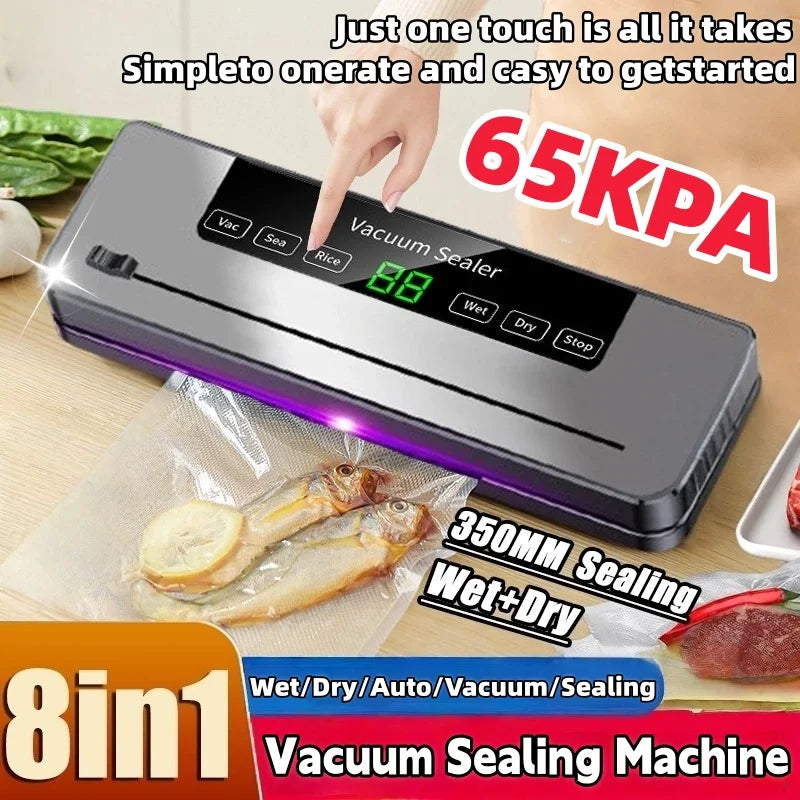 Electric Vacuum Sealer Food Storage Seal Touch Button Dry/Wet Built-in Cutter Kitchen Food Sealing Vacuum Packaging Machine