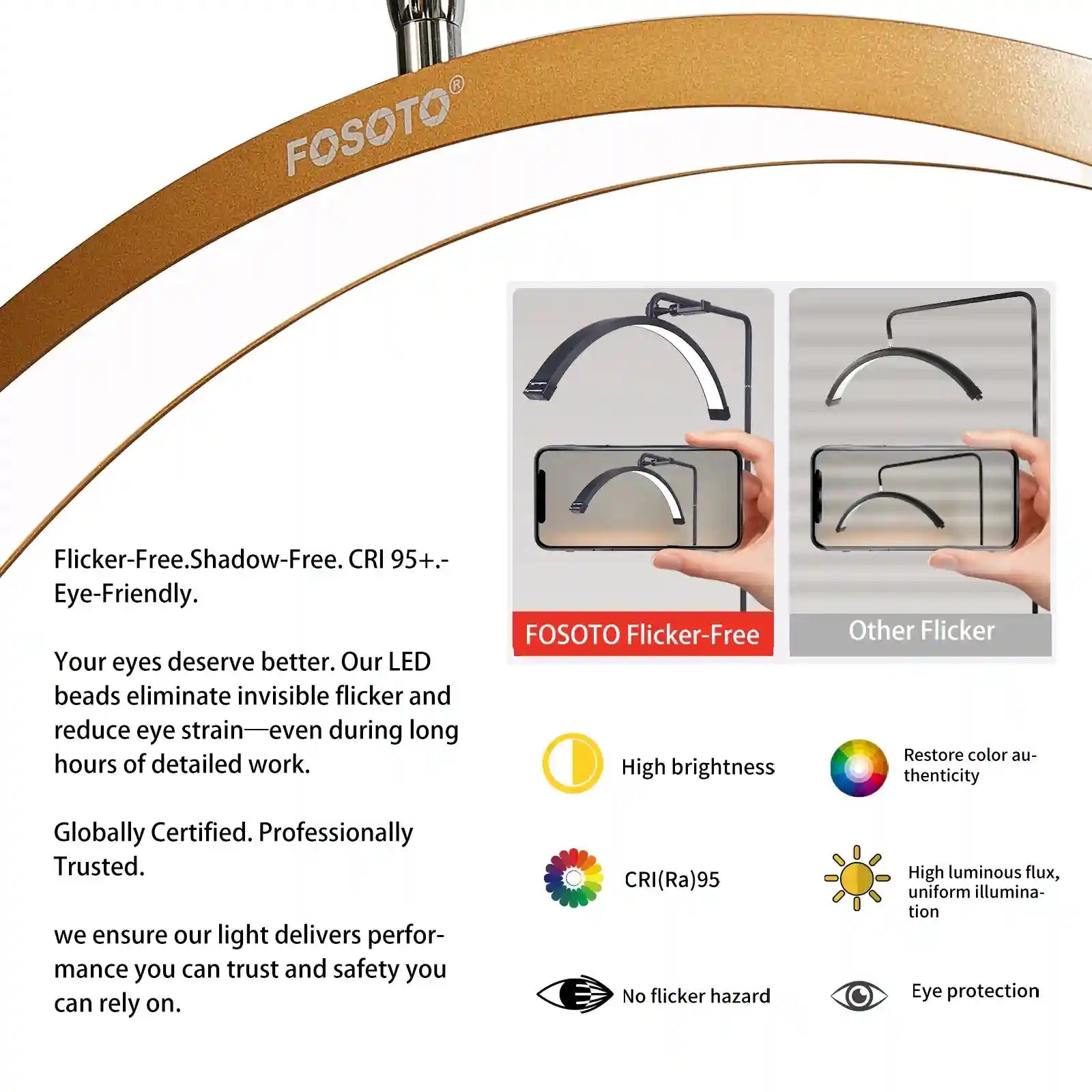 LED Half Moon Lash Light with Floor Stand | Professional Salon Lighting Tidesmit