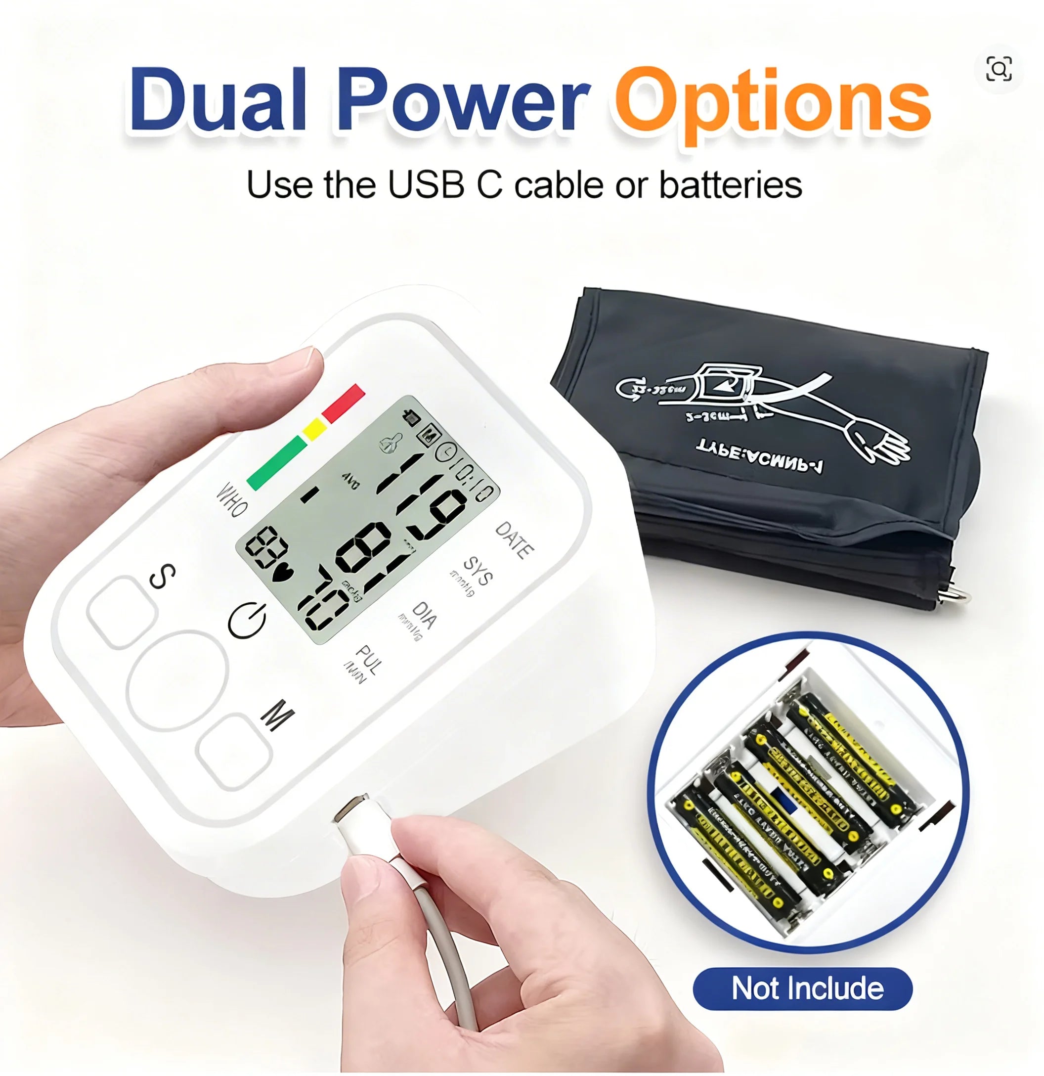Arm Blood Pressure Monitor Pressure Sensor Monitor BP Equipment Automatic Tonometer Digital Tensiometer LED Display Arm Cuff