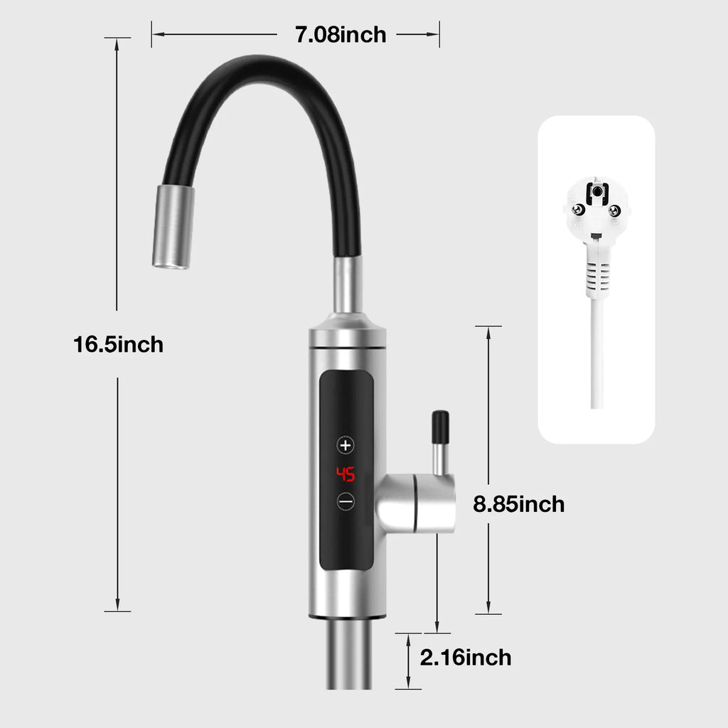 Instantaneous Water Heater Tap with Temperature Display,360° Rotatable Stainless Steel Kitchen Electric Heating Faucet