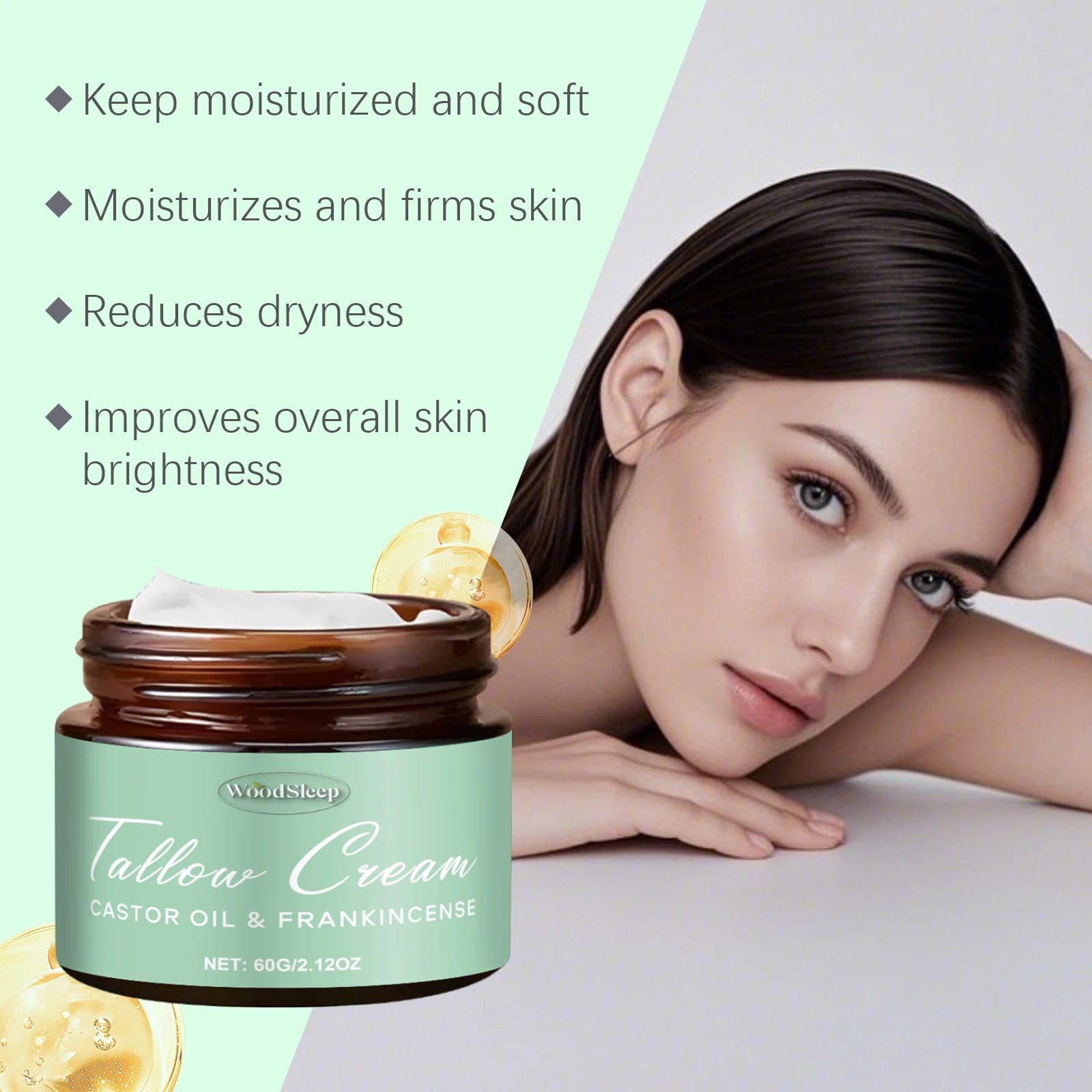 Beef Tallow Face Cream Anti Aging Fine Lines Deep Moisturizing Soothing Repair Damaged Day Skin Nourishing Face Body Lotion 60g