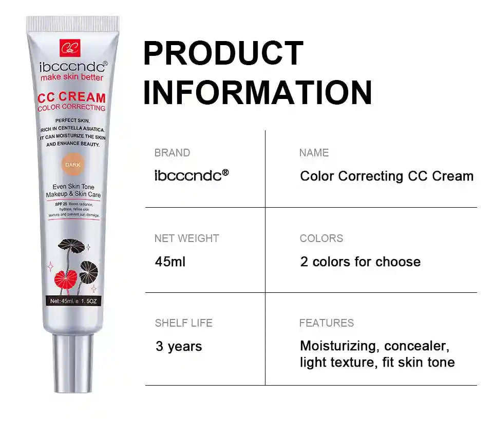 Tidesmit correcting CC cream face makeup showing smooth texture and waterproof moisturizing finish