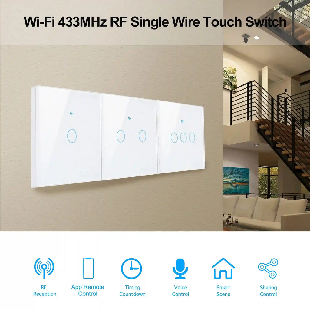 WiFi Smart Light Switch No Neutral Wire - 1, 2, or 3 Gang Options Tidesmit
