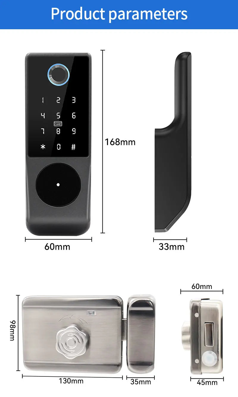Waterproof Tuya Smart Double Side Fingerprint Lock Keyless Entry Motor Rim Door Lock 2.4G Wifi Remote Control with Alexa Echo