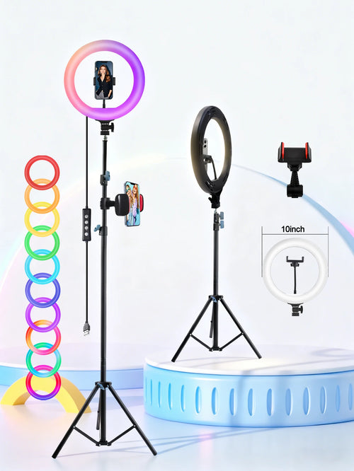 10 Inch RGB Ring Light with 70 Inch Tripod Stand - Tidesmit SM-LJ180 SM-LJ180-10RGB-J United States Tidesmit