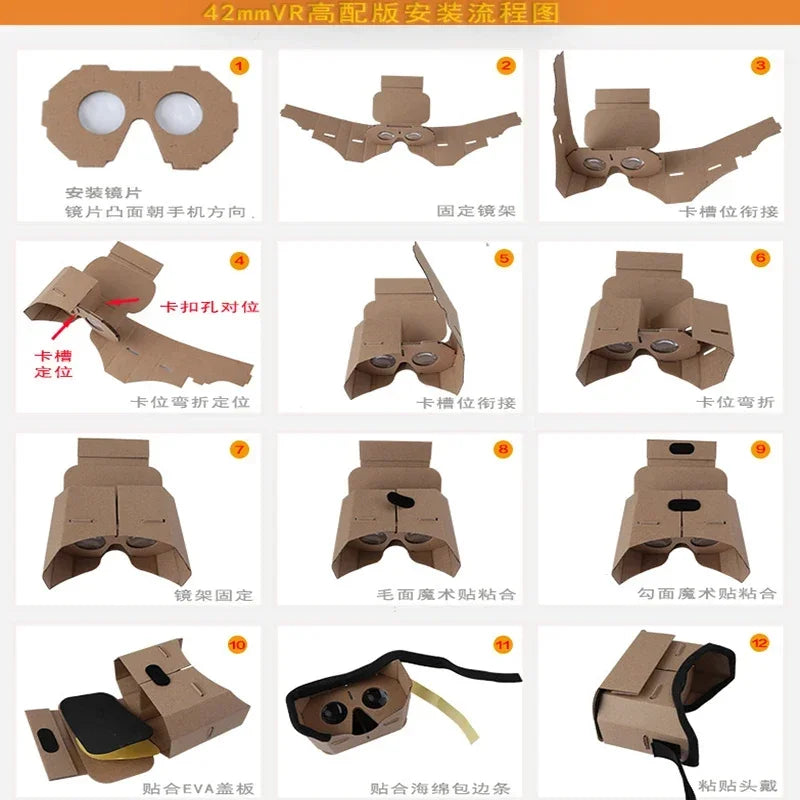 VR Headset for Smartphones - Portable 25mm Lens 3D Cardboard Kit Tidesmit