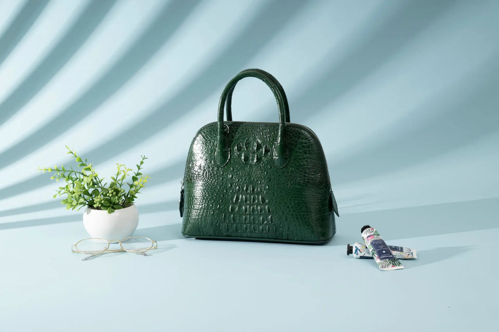 2024 Large Crocodile Leather Women's Bag Fashion Bowling Lady Handbag Genuine Leather Shuolder Crossbody Bag Travel Shell Bag 45