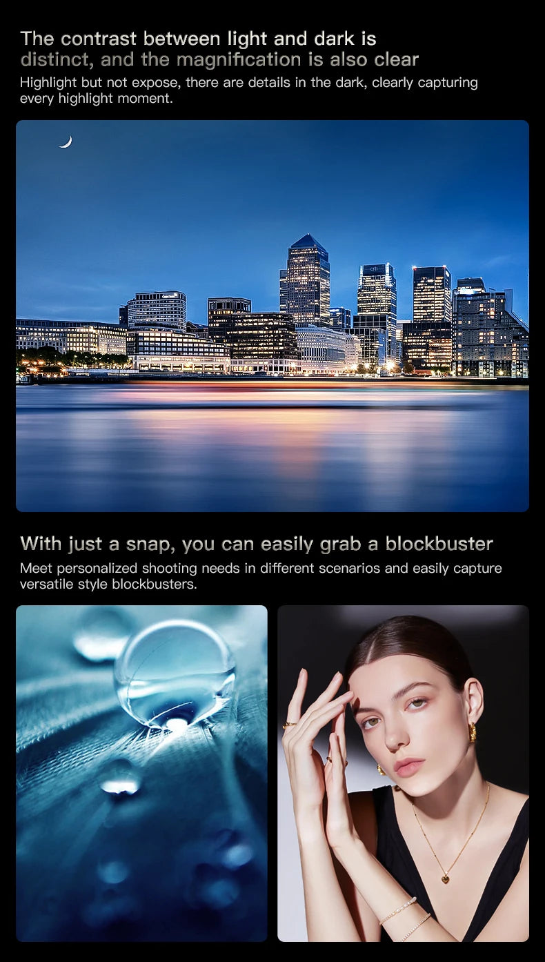 SOYES F9 Max mini smartphone showcasing high-quality night cityscape photography and detailed macro camera capabilities.