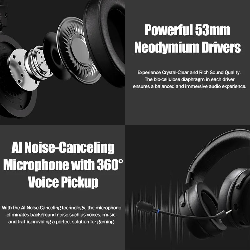 Wireless Gaming Headset V9 Pro - 7.1 Surround Sound Over-Ear Headphones Tidesmit