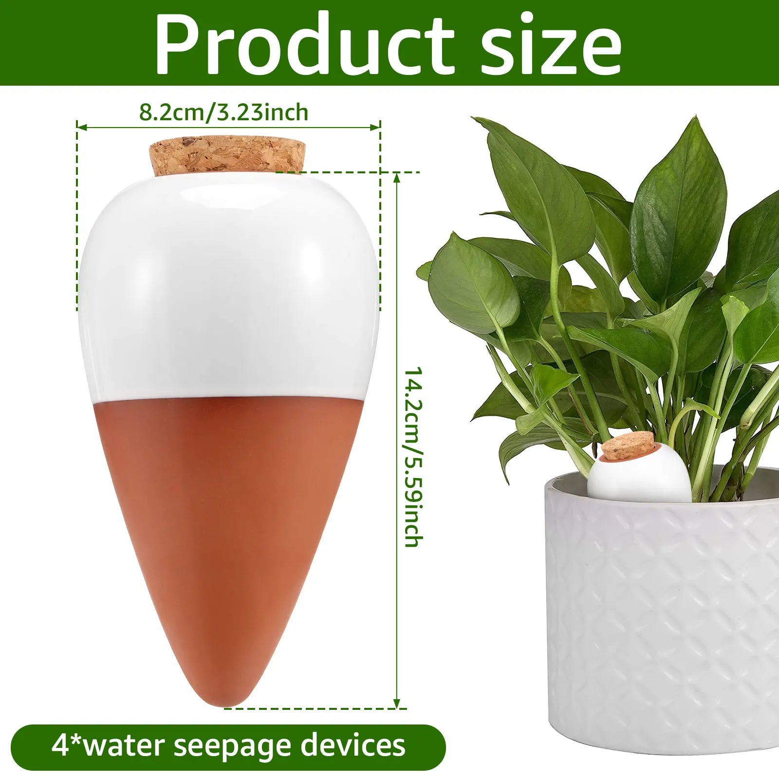 4Pcs 320ml Ceramic Plant Self Watering Spikes Potted Automatic Irrigation System Watering Ball Slow Release Planter Insert
