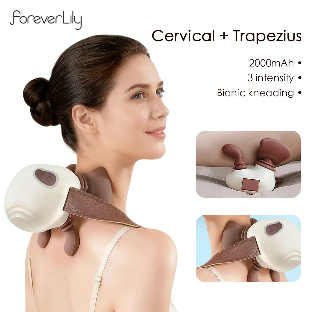 4D Electric Neck and Shoulder Massager with Heat Therapy - White Back Massage Instrument Tidesmit