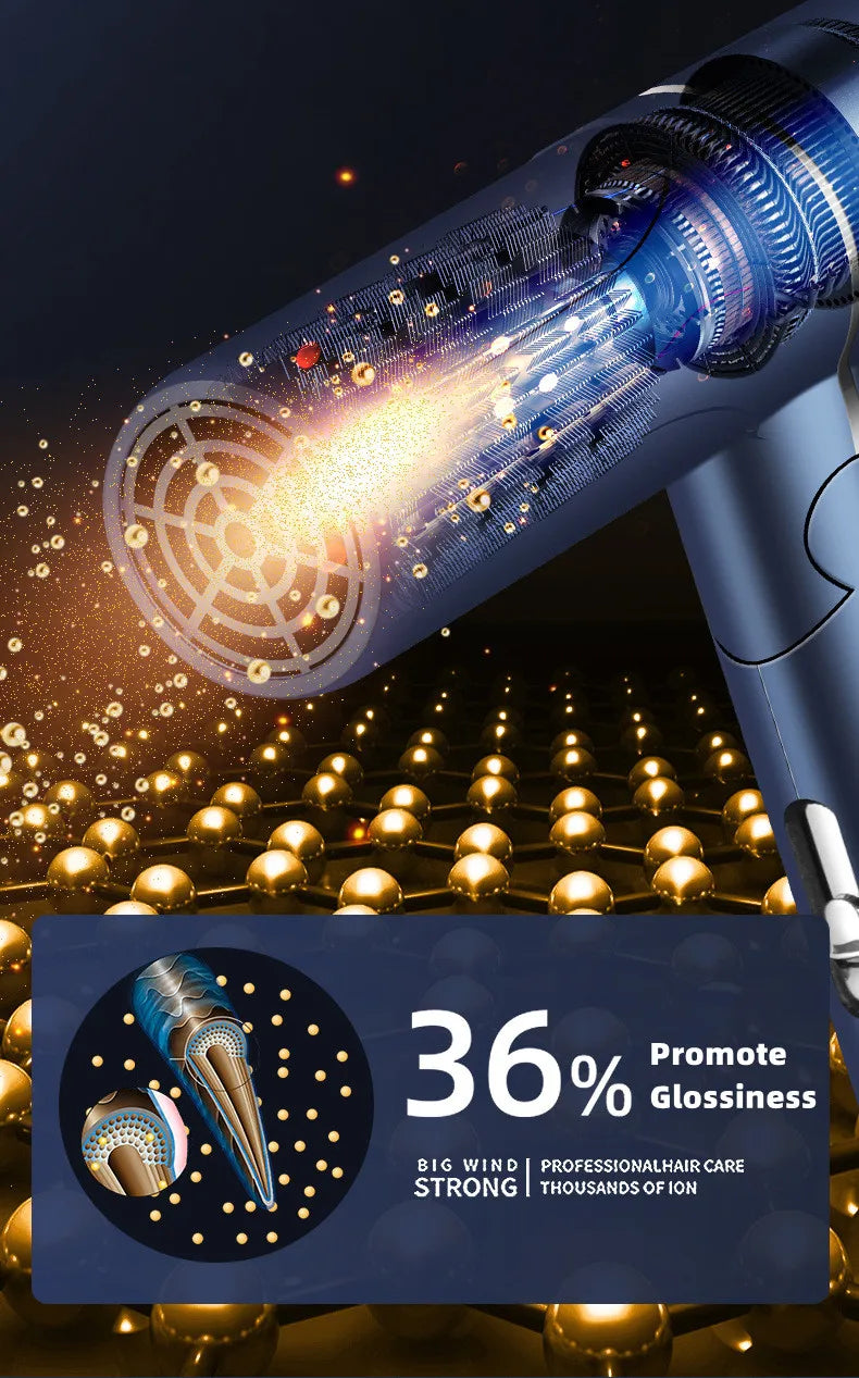 Blue foldable negative ion hair dryer with 1200W high power for fast, glossy, salon-style drying at home or travel.