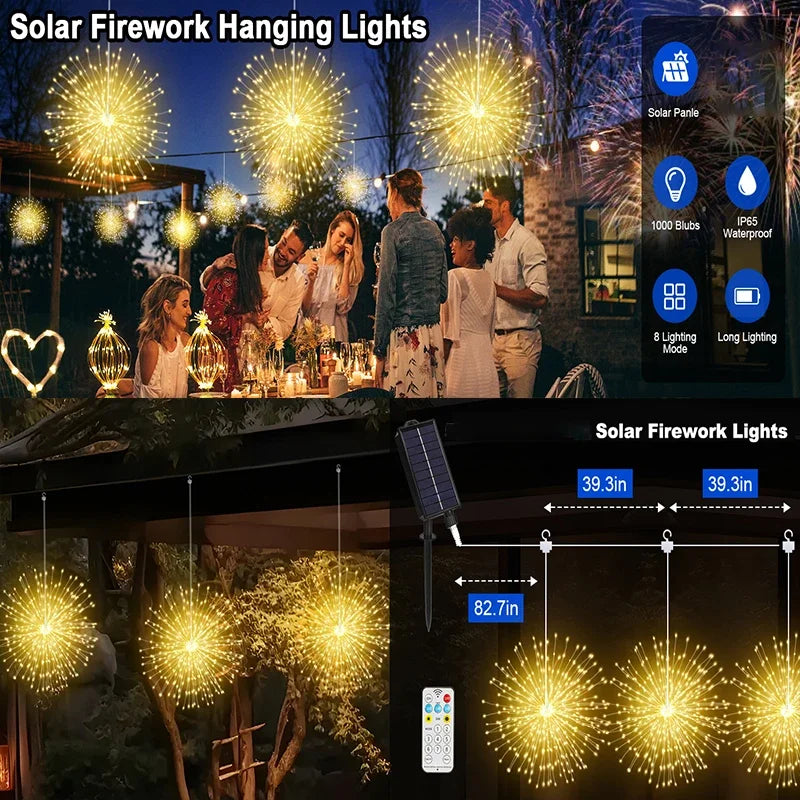 Solar Light Outdoor 4 Pack, Hanging Fairy Lights Strom, 8 Modes Dimmable Waterproof, For Party Garden Decoration