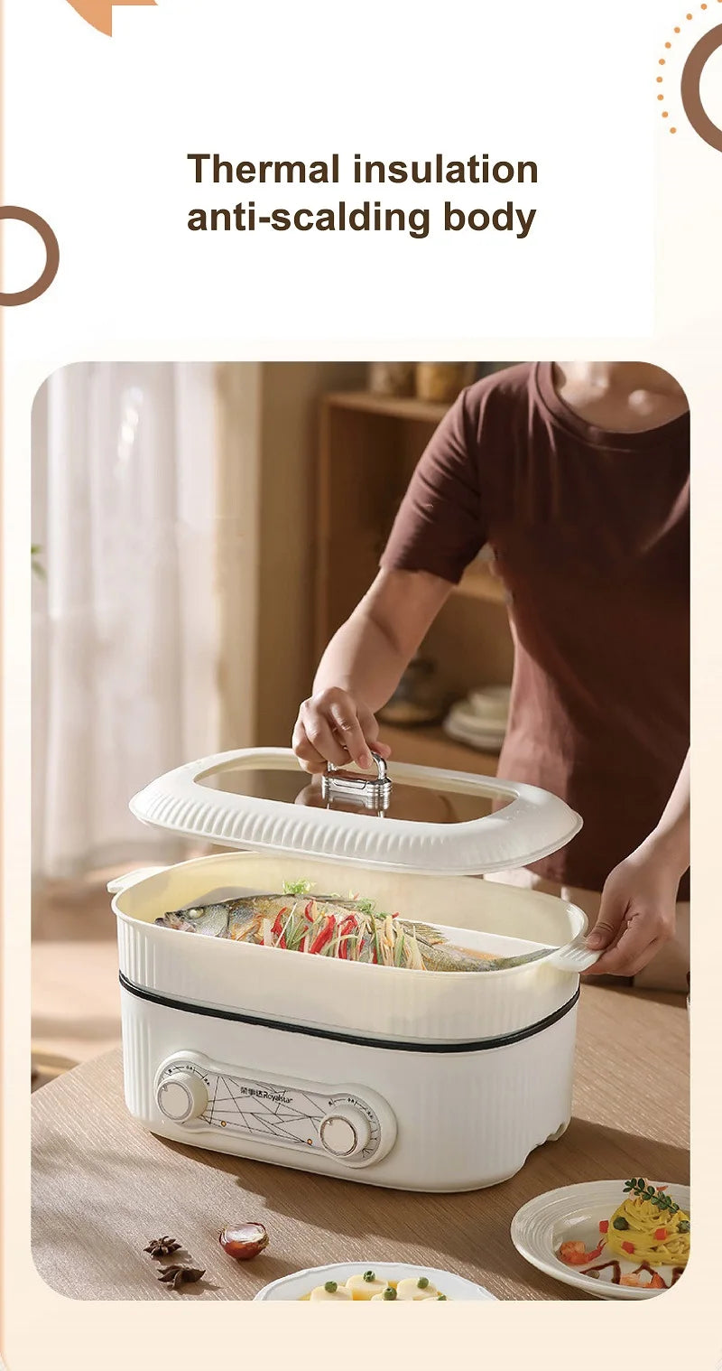 6L electric hot pot with anti-scald insulation body and removable lid, white housing