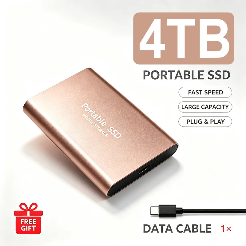 Portable External SSD 4TB High‑Speed Solid State Drive USB3.2 Type‑C Mass Storage Hard Disk 1TB 8TB 16TB for Laptop PC MAC Smart