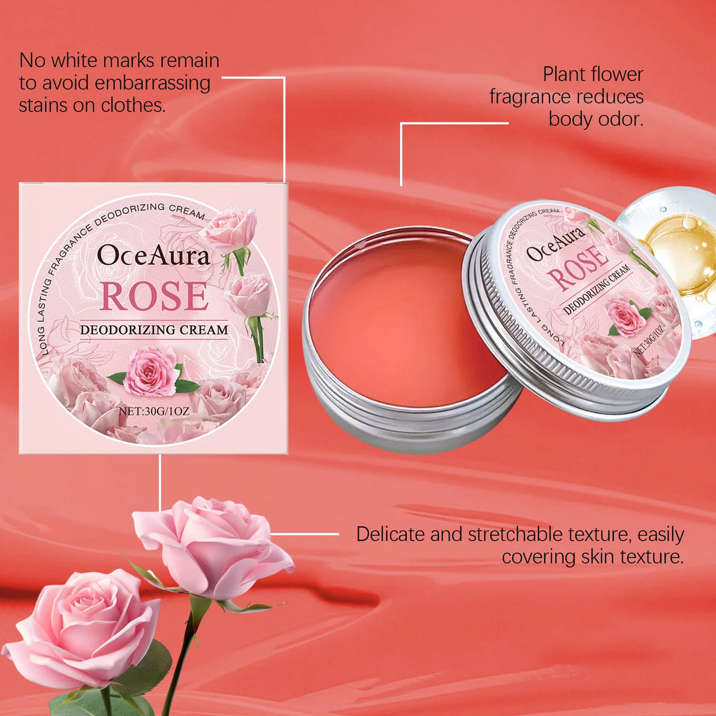 Tidesmit OceAura Rose body cream duo with peony and lily extracts for odor neutralization and non-greasy freshness.
