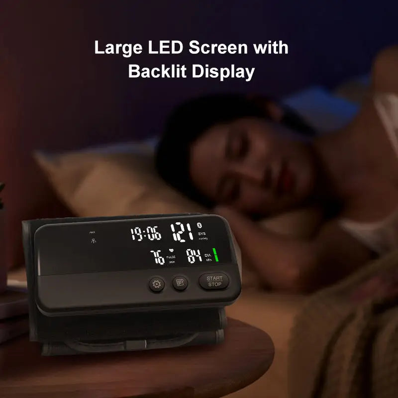 Bluetooth Digital Blood Pressure Monitor Supports English, Spanish LCD Display, Rechargeable Upper Arm Blood Pressure Monitor