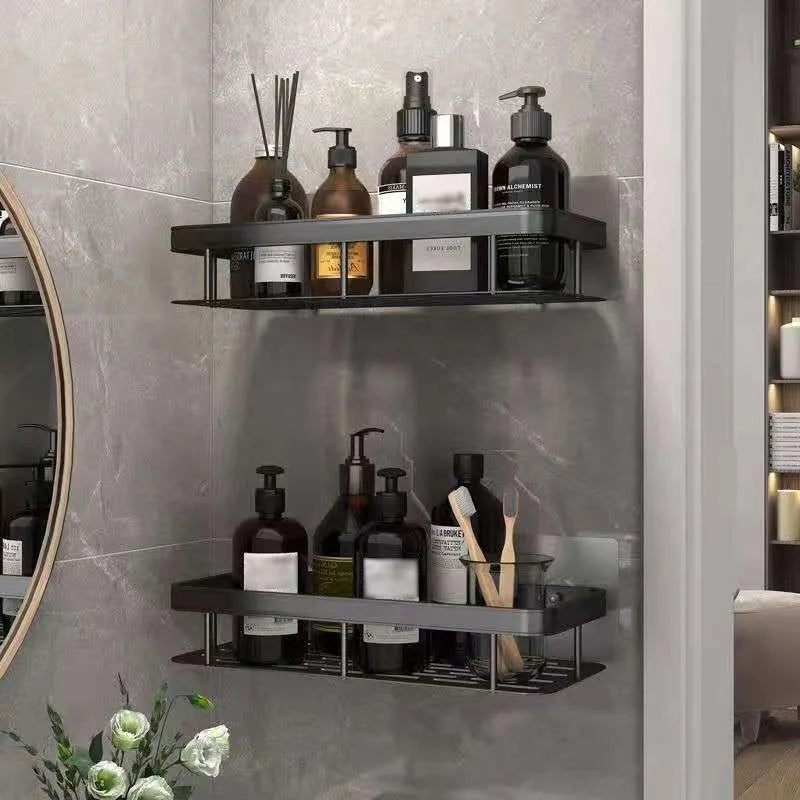 1/2/3pcs No Drill Wall Bathroom Shelf Aluminum Alloy Shampoo Rack Makeup Storage Organizer Shower Shelf Bathroom Accessories
