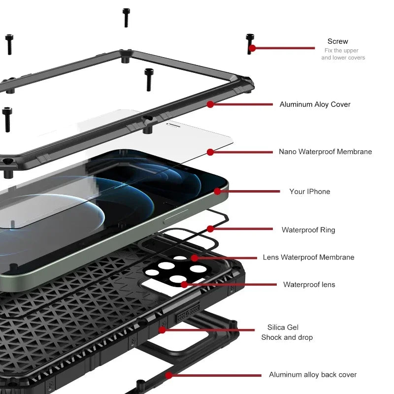 iPhone Shock-Absorbing Metal Case with Integrated Screen Guard Tidesmit