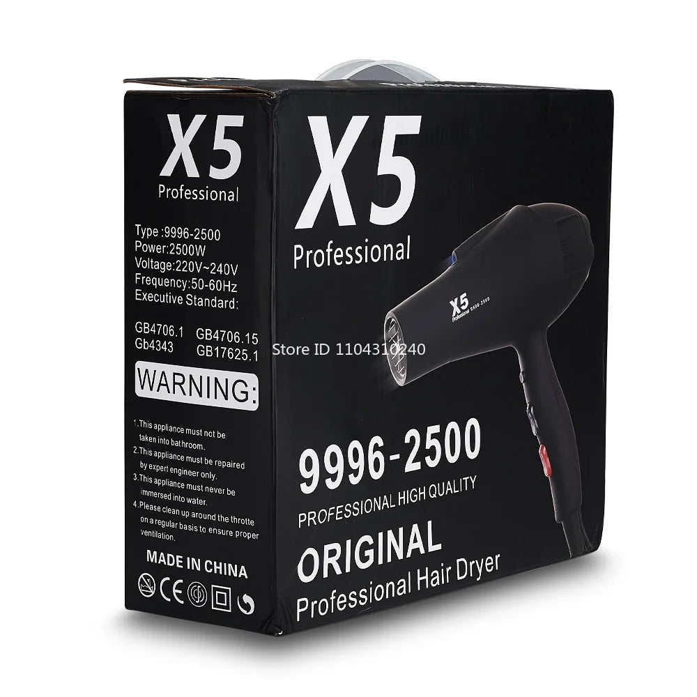 RESUXI X5 2500W black professional ionic hair dryer in packaging for fast salon-quality styling and home use.