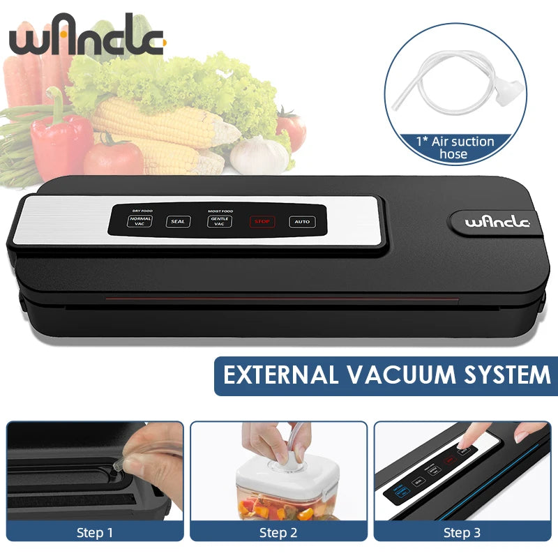 Wancle Food Sealer Machine Automatic Plastic Bags Sealer 60Kpa With External Vacuum System Dry Mosit Preservation Modes,220V