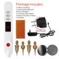 White handheld plasma skin tag, mole, and dark spot removal pen with needles, charger, and beauty heads.